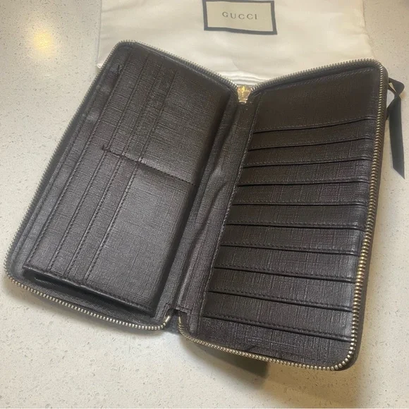 Gucci Brown Monogram Zip Wallet - Picture 6 of 14